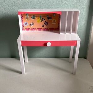 White and Pink Doll Desk with Faux Corkboard